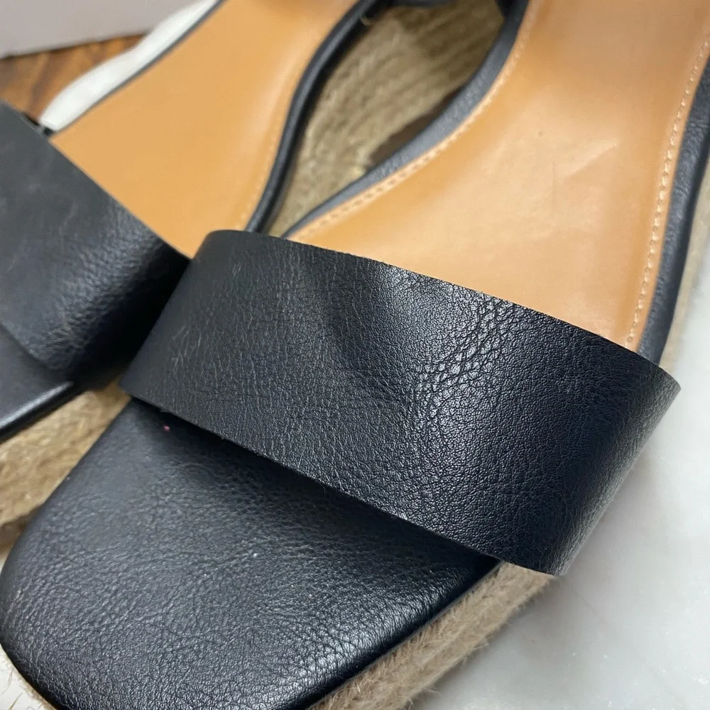 a.n.a Emily Black GenZ Wedge Sandals Espadrilles Platform Leather Size 11